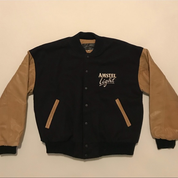 Vtg Amstel light Wool & Leather jacket bomber Sz M - Picture 2 of 8